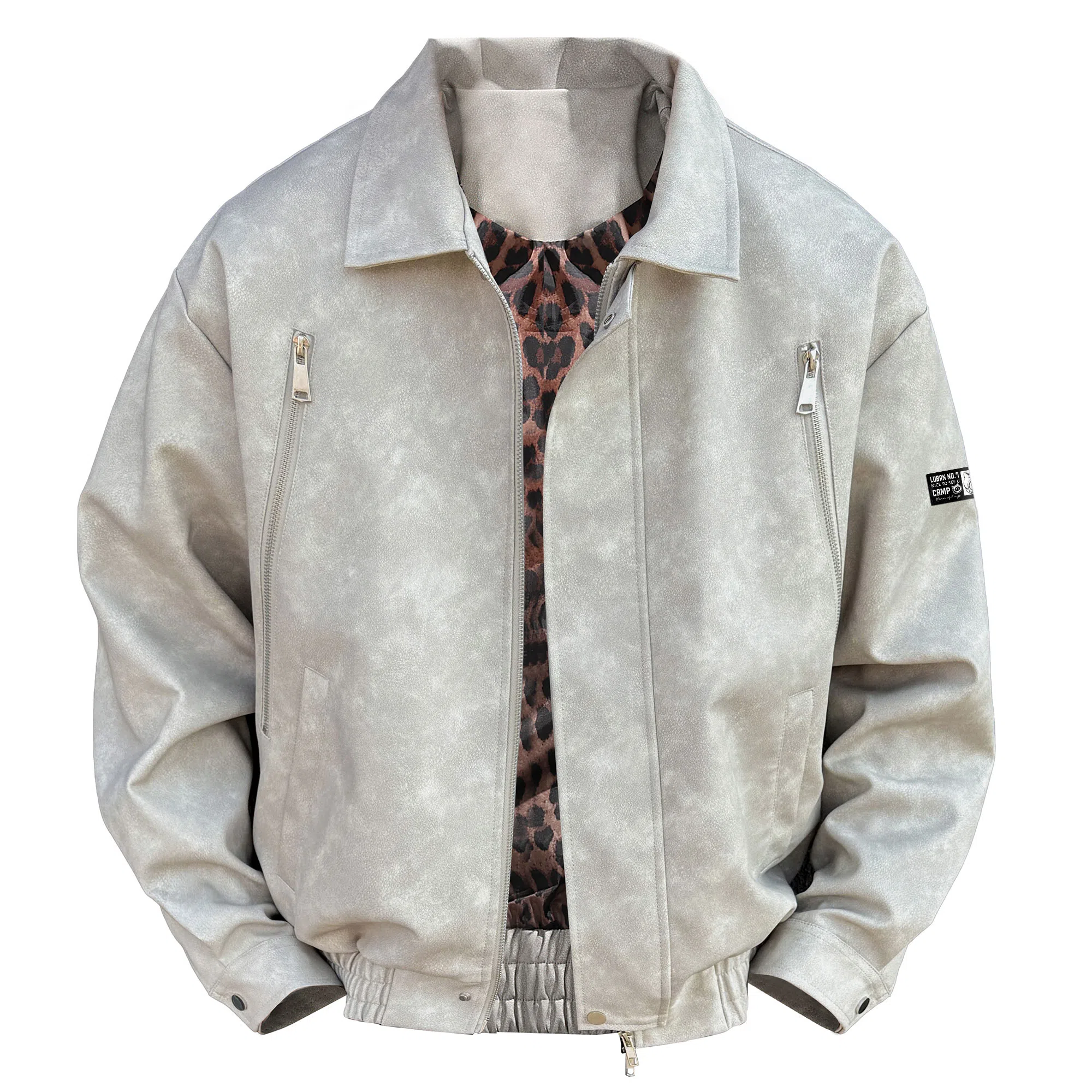 王者荣耀 鲁班七号款 港风复古简约纯色两侧双拉链小众设计宽松翻领百搭休闲长袖开衫皮衣 男女同款