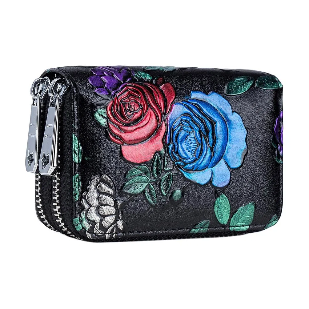 掐尖 彩绘多卡位多功能时尚潮流 牛皮 卡包 常规 女款 多色