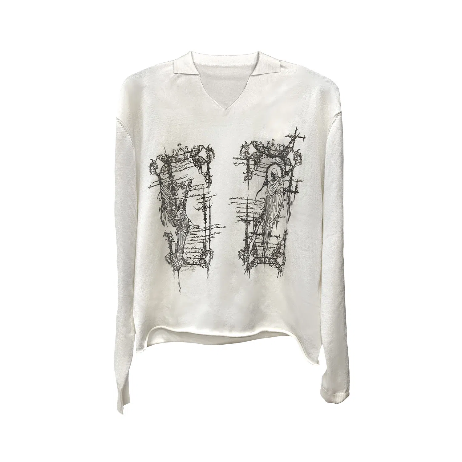 WANNA LAB 25FW Angel Reaper Rune V-Neck Knit Long Sleeve Tee