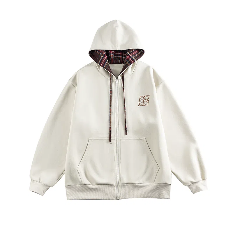 永言 复古潮牌格子连帽衣服宽松情侣百搭休闲风格帽衫外套卫衣 男女同款