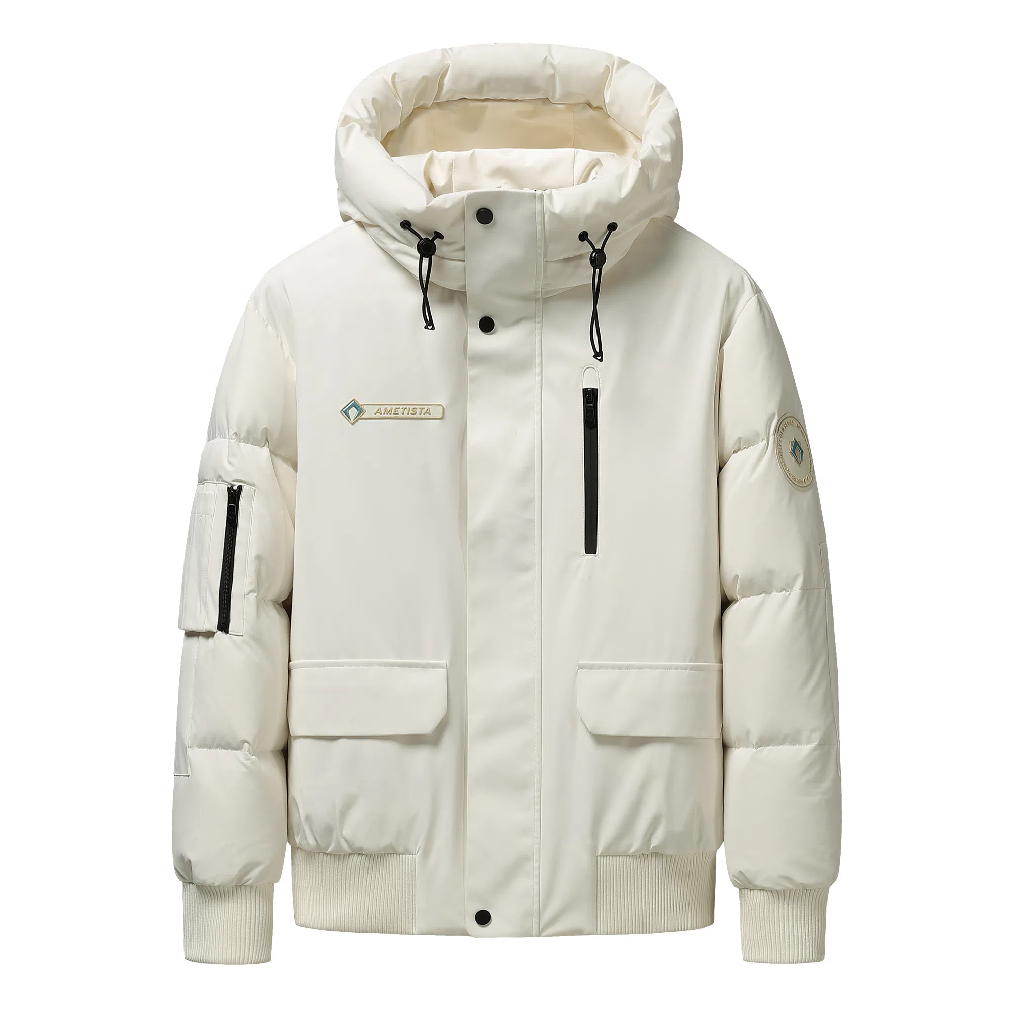 鸭鸭 紫钻系列连帽工装户外风休闲保暖纯色时尚简约短款羽绒服 男女同款