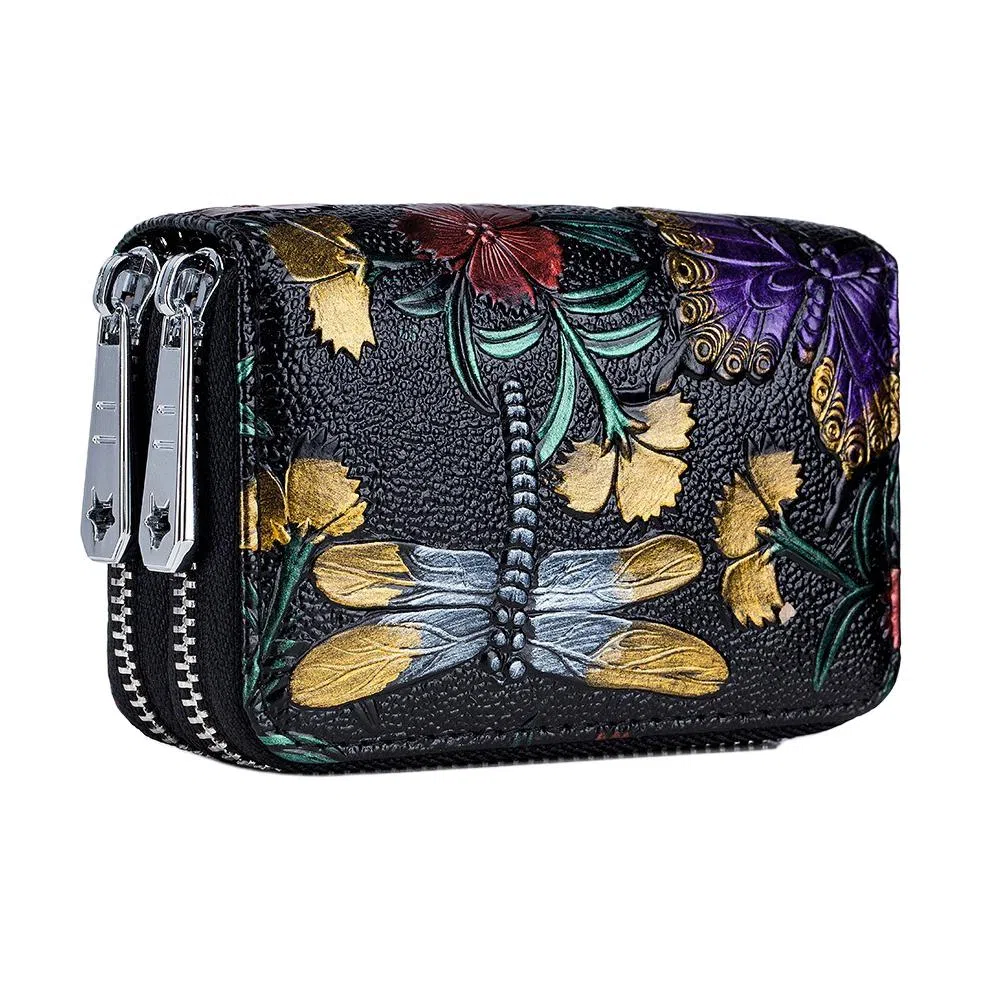 掐尖 彩绘多卡位多功能时尚潮流 牛皮 卡包 常规 女款 多色