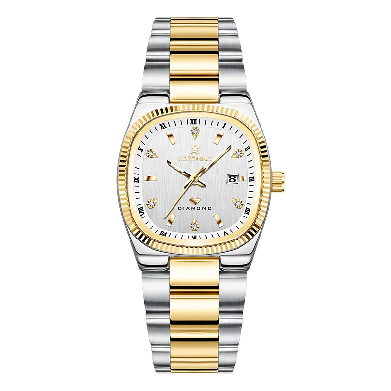 梦特娇 小众潮流时尚高颜值商务休闲百搭 石英机芯 钢表带 国表 女表 白色表盘 防水夜光