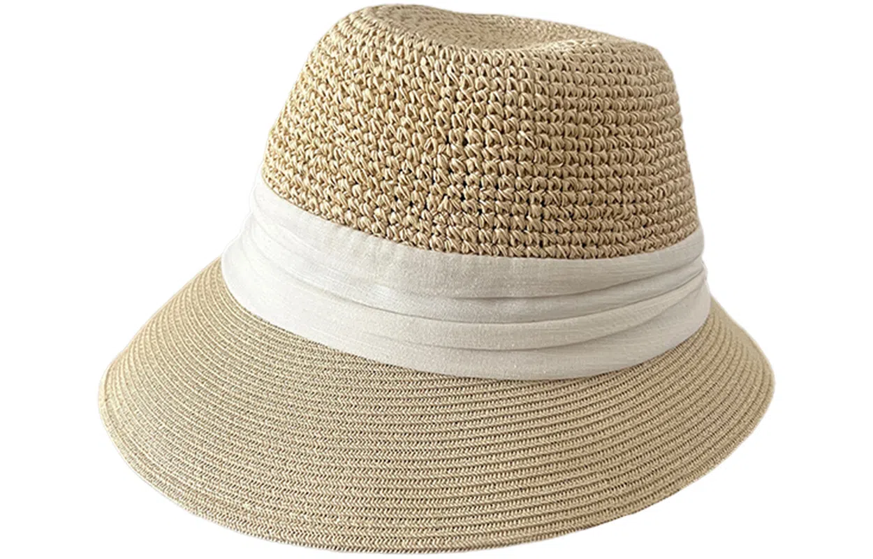 优幽兰 百搭度假风日系气质优雅透气织带法式时尚设计感夏海边沙滩防紫外线遮阳大檐显脸小 纤维素材料 防晒帽 女款