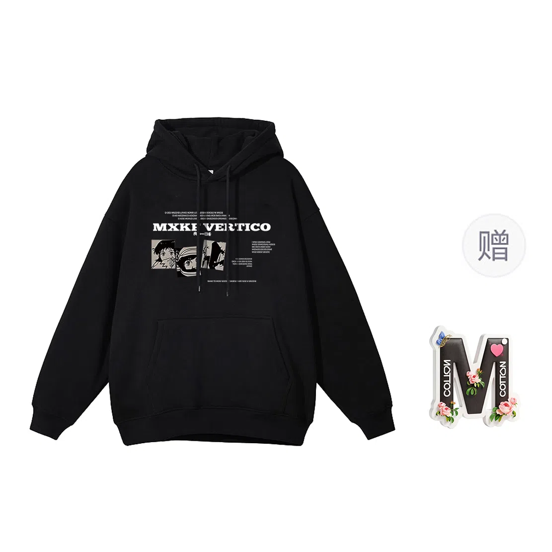 棉购 卡通动漫个性休闲连帽上衣学院风潮流时尚百搭宽松加绒加厚卫衣 女款