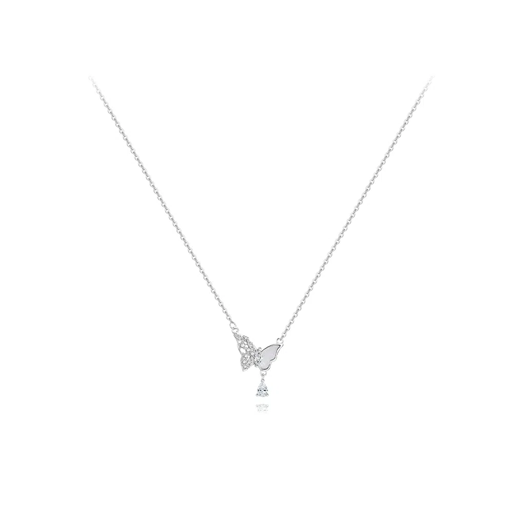 【纯银999】 六桂福珠宝 闪耀蝴蝶 小众设计经典百搭学生日常简约高级感精致轻奢极简约会通勤温柔气质可调节锁骨链#好运 足银 项链 女款