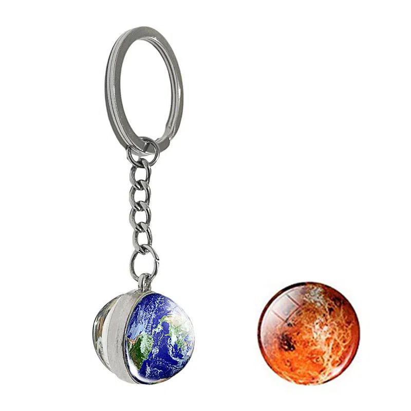 零界 沧海星球 夜光宇宙钥匙扣太阳系地球星系星云双面玻璃球钥匙书包挂饰 合金 挂件 男女同款情侣款