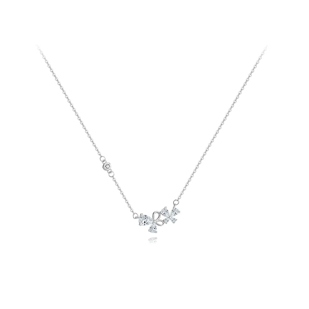 【纯银999】 六桂福珠宝 幸运四叶草 小众设计经典百搭学生日常简约高级感精致轻奢转运约会通勤温柔气质可调节锁骨链 足银 项链 女款