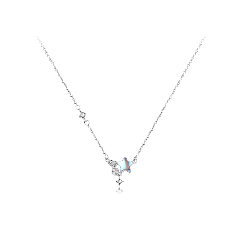 【纯银999】 六桂福珠宝 星月系列 小众设计经典百搭学生日常简约高级感精致轻奢转运约会通勤温柔气质可调节锁骨链#好运 足银 项链 女款