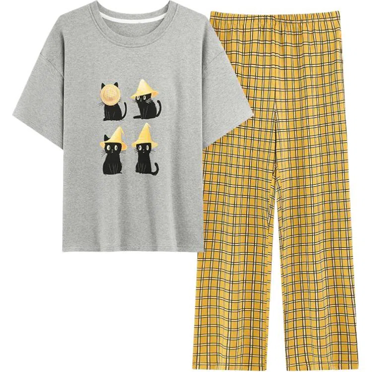 顶瓜瓜 透气简约休闲轻便亲肤家居服睡衣套装 女款