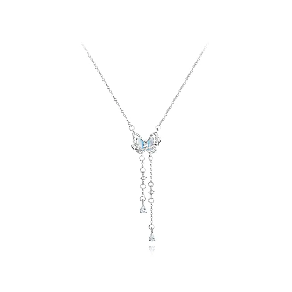 【纯银999】 六桂福珠宝 蝴蝶 小众设计经典百搭学生日常简约高级感精致轻奢极简约会通勤温柔气质可调节锁骨链#好运 足银 项链 女款