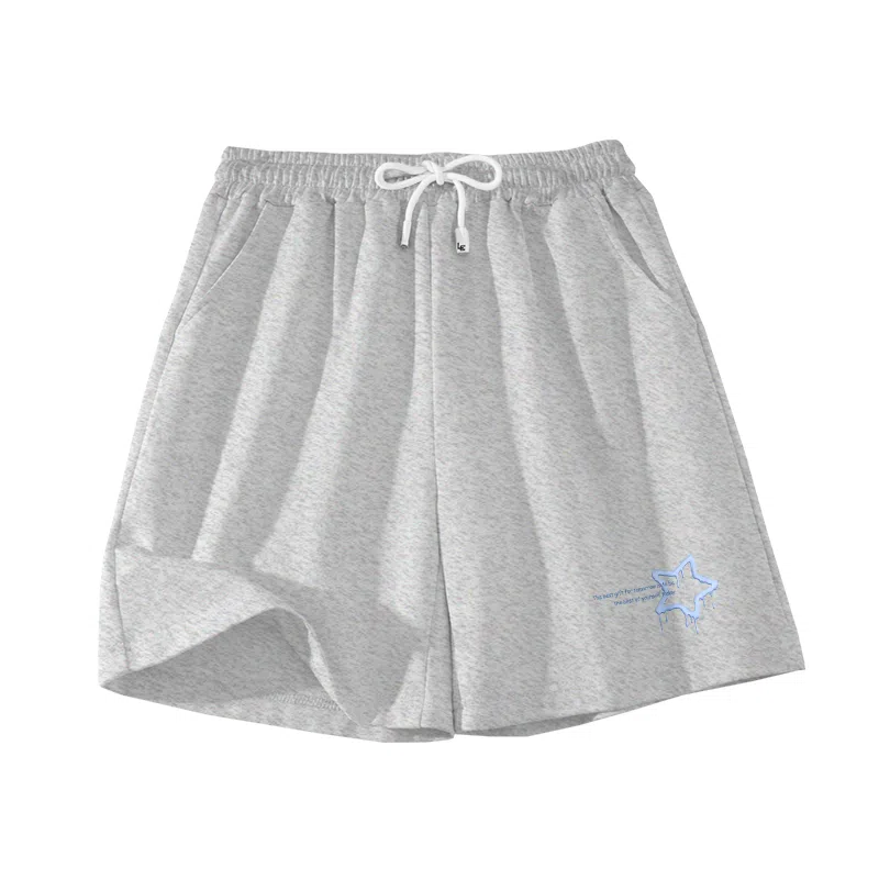 棉致 时尚简约个性星星涂鸦系带弹性舒适吸湿透气纯棉轻薄宽松基础通勤五分休闲短裤 女款