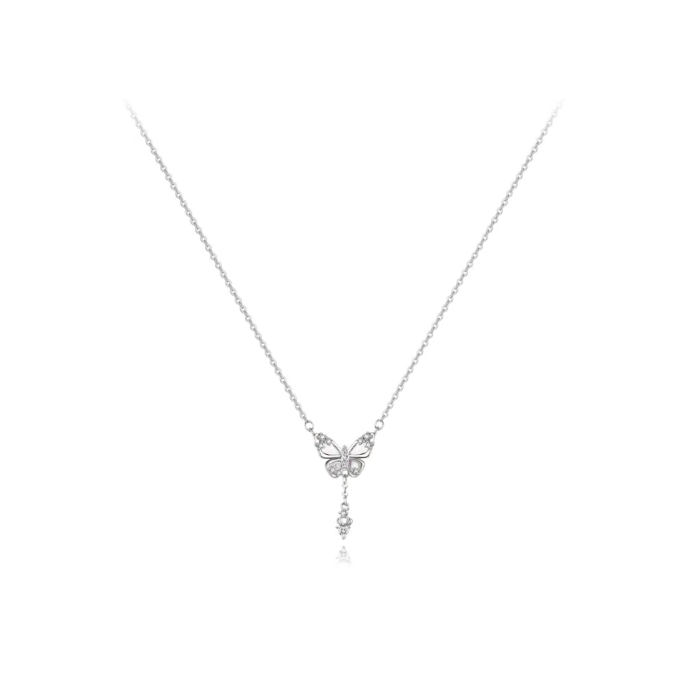 【纯银999】 六桂福珠宝 蝴蝶 小众设计经典百搭学生日常简约高级感精致轻奢极简通勤温柔气质可调节锁骨链#好运 足银 项链 女款