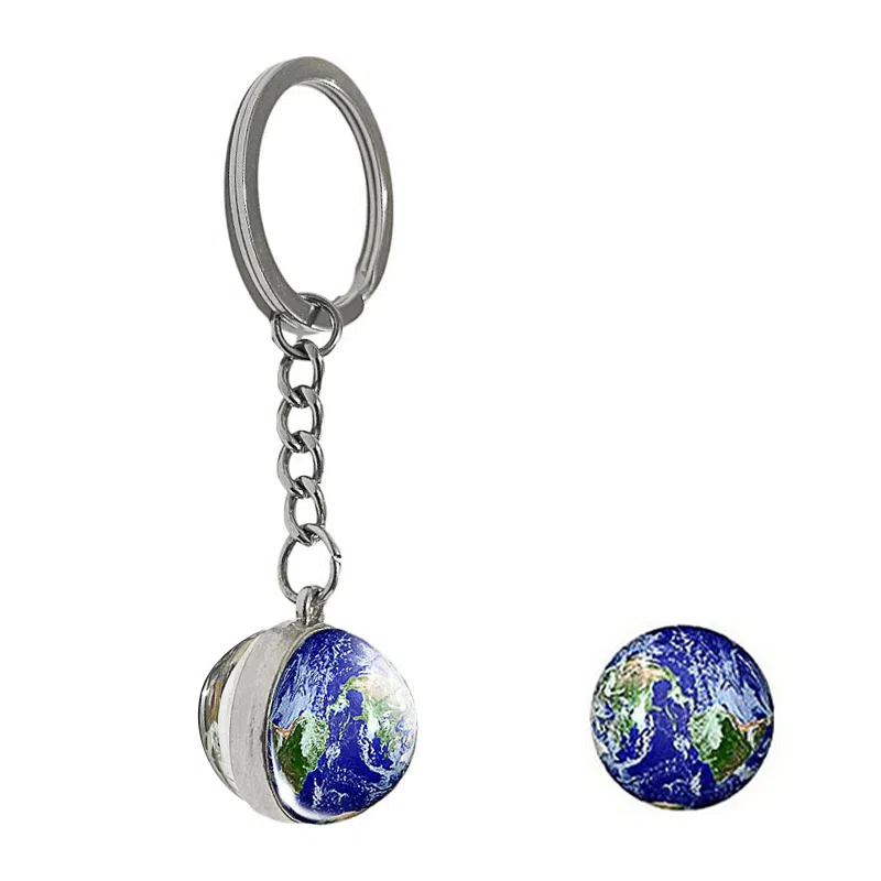 零界 沧海星球 夜光宇宙钥匙扣太阳系地球星系星云双面玻璃球钥匙书包挂饰 合金 挂件 男女同款情侣款
