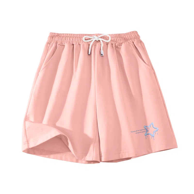 棉致 时尚简约个性星星涂鸦系带弹性舒适吸湿透气纯棉轻薄宽松基础通勤五分休闲短裤 女款