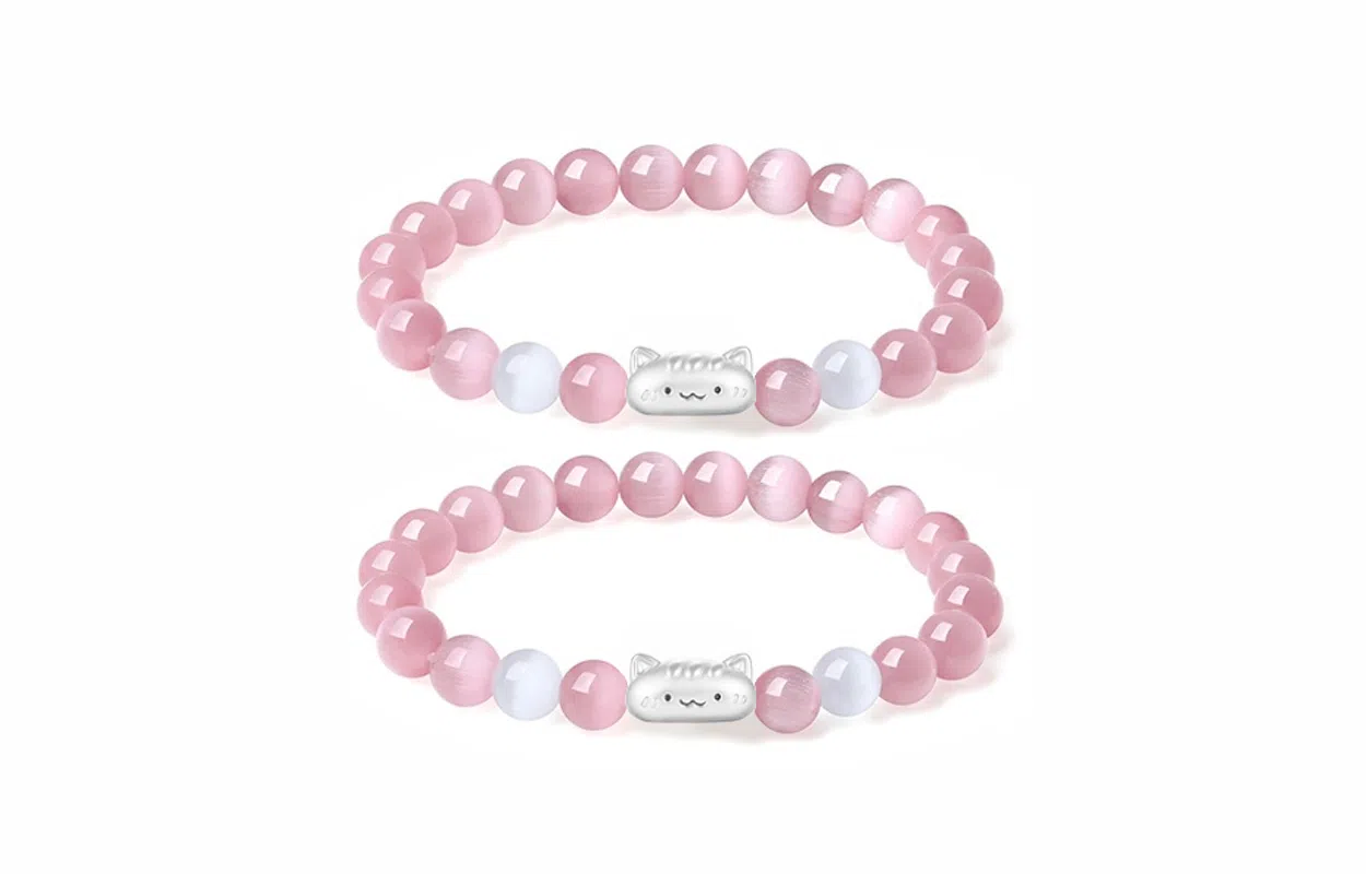 牧言 可爱猫咪 萌趣呆萌卡通新中式甜蜜浪漫高级感 小众设计磨砂法棍小猫时来运转圆珠手饰 日常约会通勤 琉璃 手串 男女同款情侣款