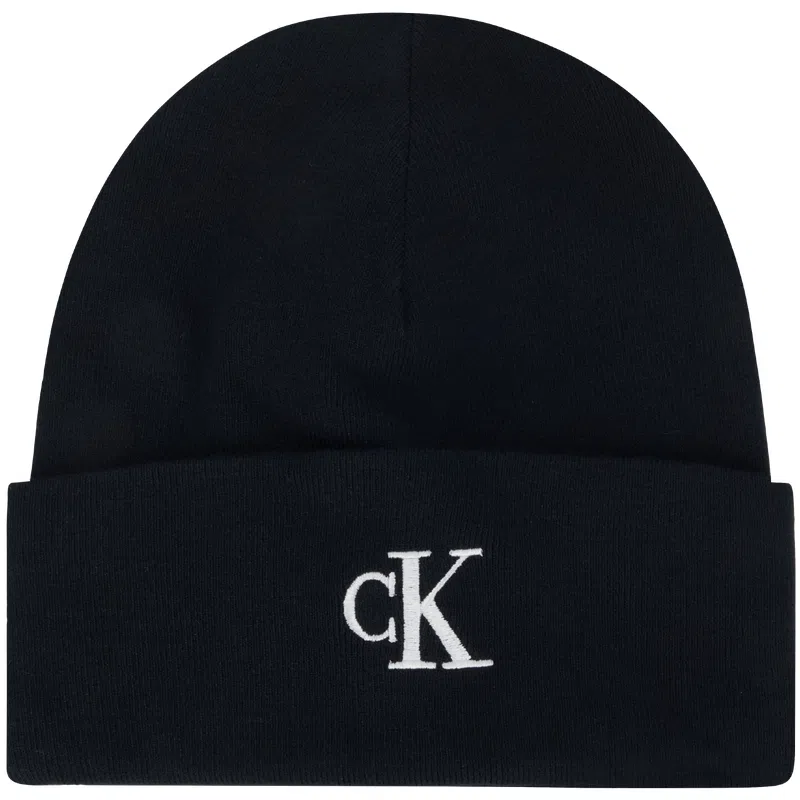 Calvin Klein Embroidered Rib Knit Beanie Black