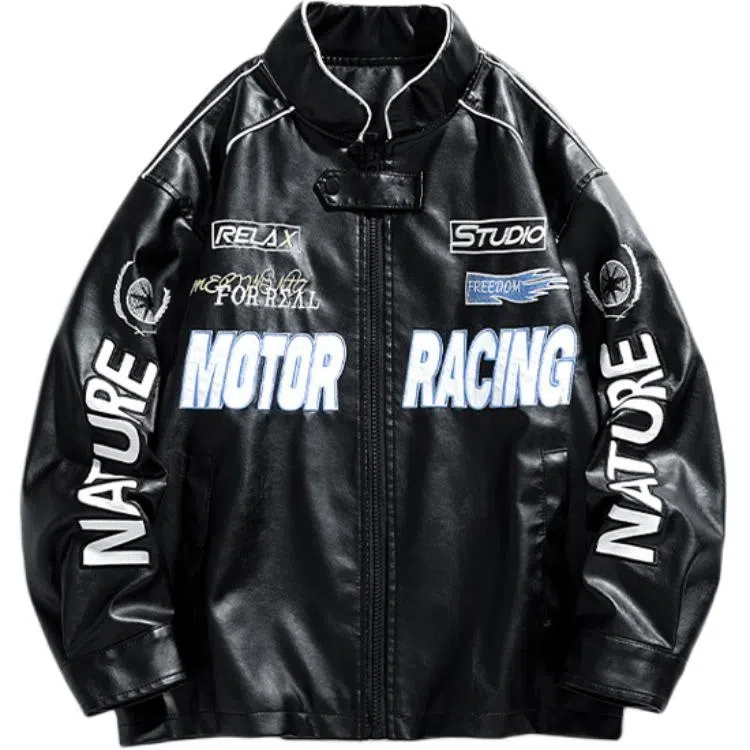 特斯型 美式街头复古痞帅高级感潮牌飞行夹克机车服透气皮衣外套 男女同款