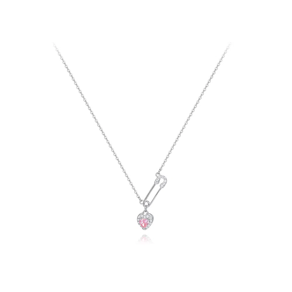 【S925银】 六桂福珠宝 爱心 小众设计经典百搭日常简约高级感精致轻奢极简通勤约会温柔气质可调节锁骨链 锆石 项链 女款