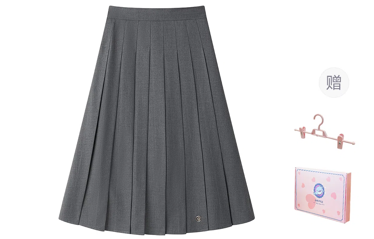 东鲸岁时记 学院风格雷系纯色中长款伯克利百褶裙休闲长裙 女款 灰色裙