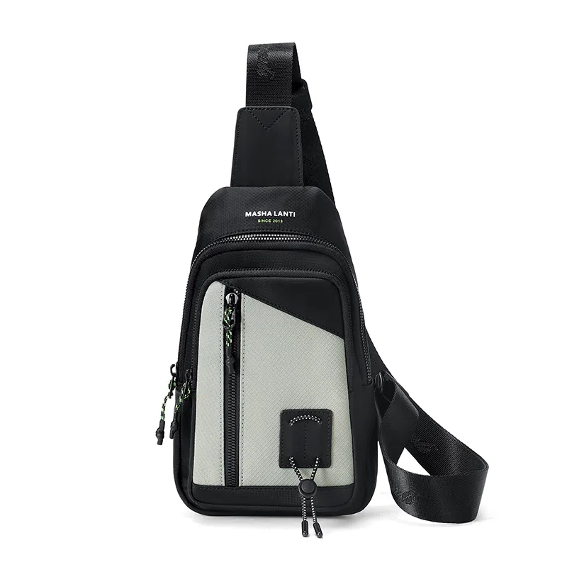 马莎兰缇 休闲简约时尚小众设计运动骑行风轻便时尚潮流通勤多功能背包 合成革 胸包 男款 黑配灰