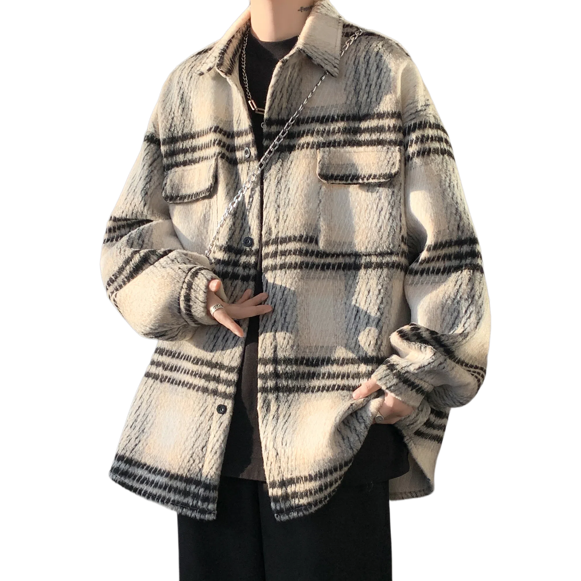 悍戈 毛呢呢料多风格融合的时尚翻领外套棉服 男女同款