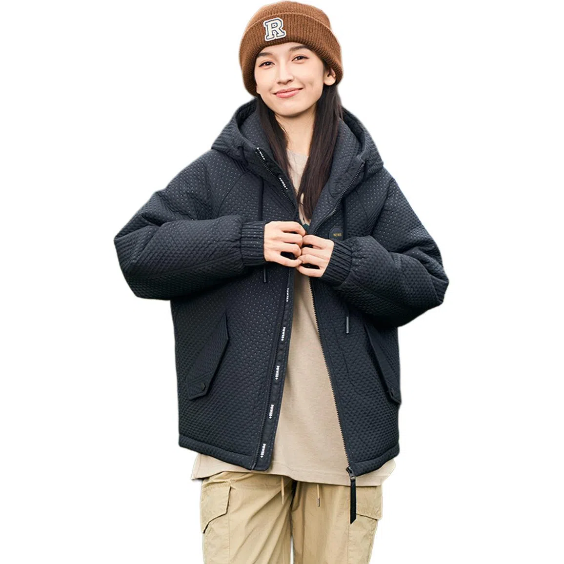 鸭鸭 冬季时尚百搭纯色保暖舒适休闲连帽羽绒服 男女同款