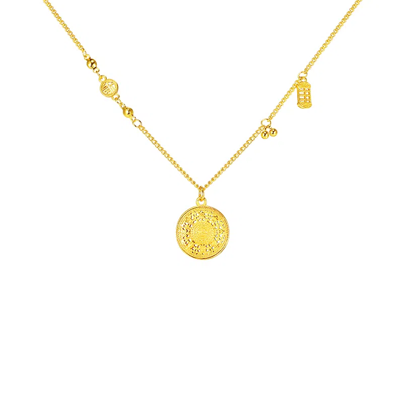 芒果饰品 新中式古法镂空八宝罗盘#好运 铜 项链 女款