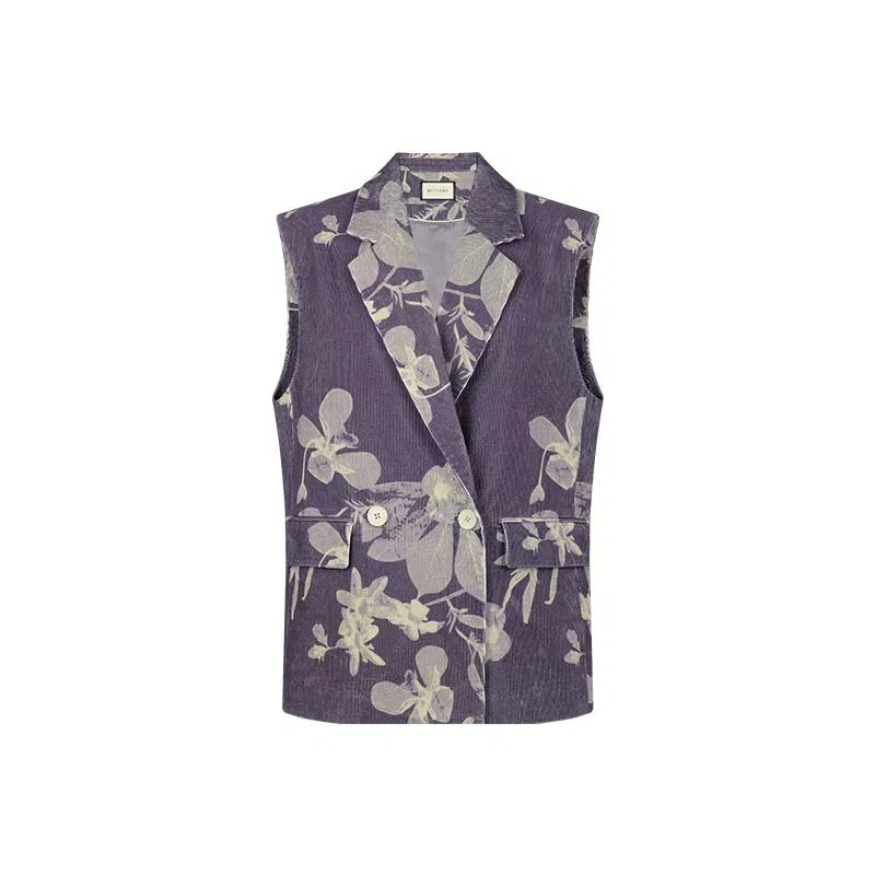 美洋 灯芯绒印花双排扣马甲 女款