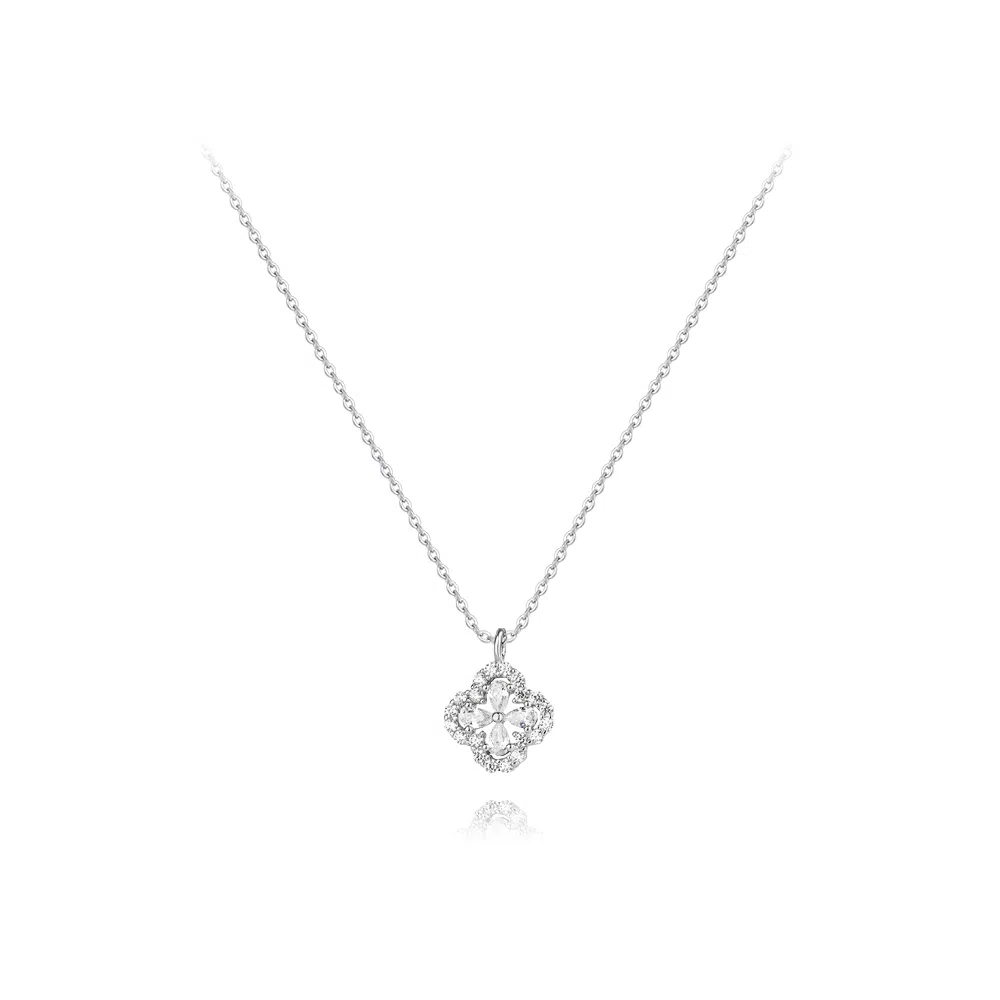 【S925银】 六桂福珠宝 四叶草 小众设计经典百搭学生日常简约高级感精致轻奢通勤极简约会温柔气质可调节锁骨链 锆石 项链 女款