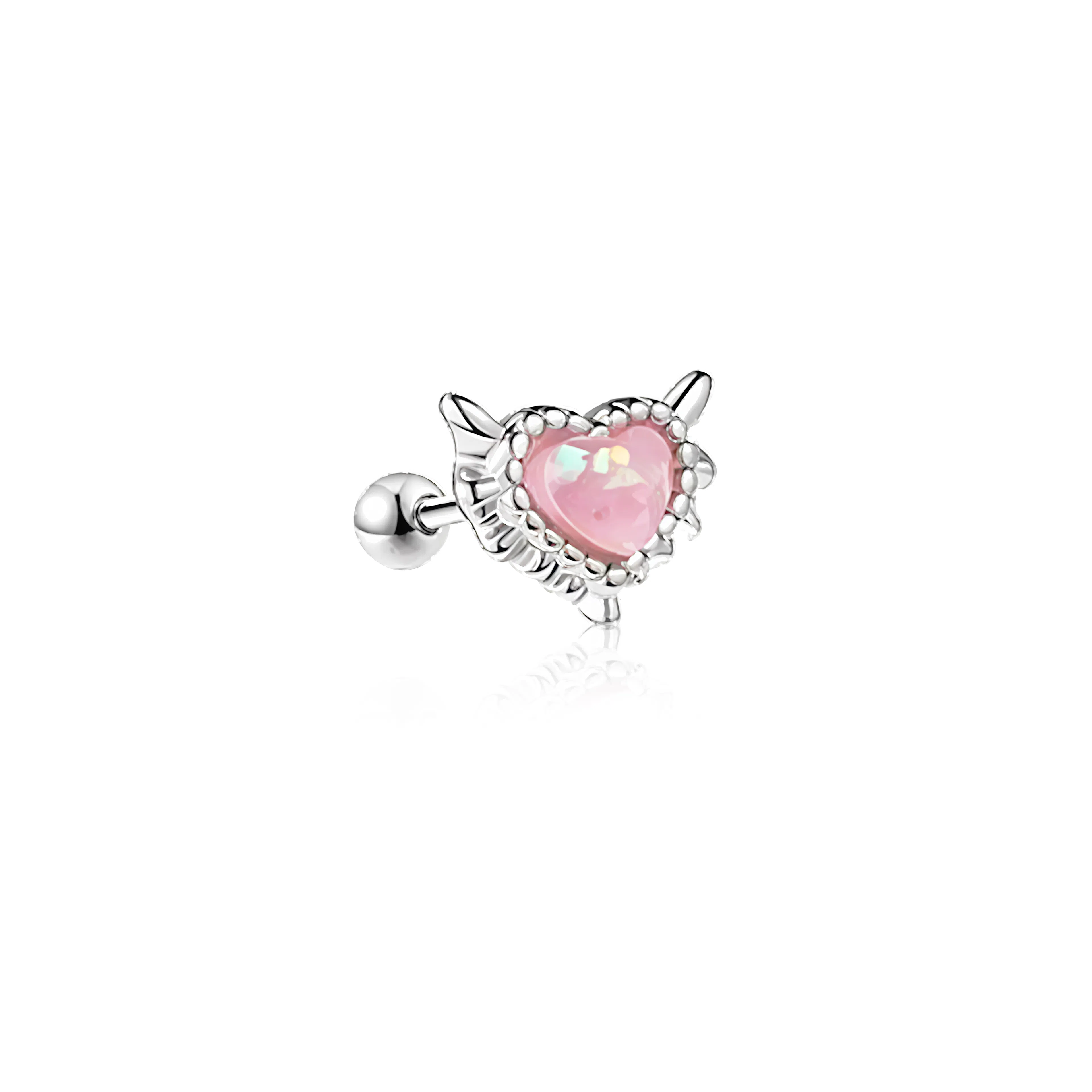 May10th Pink Heart Devil Studs S925 Silver