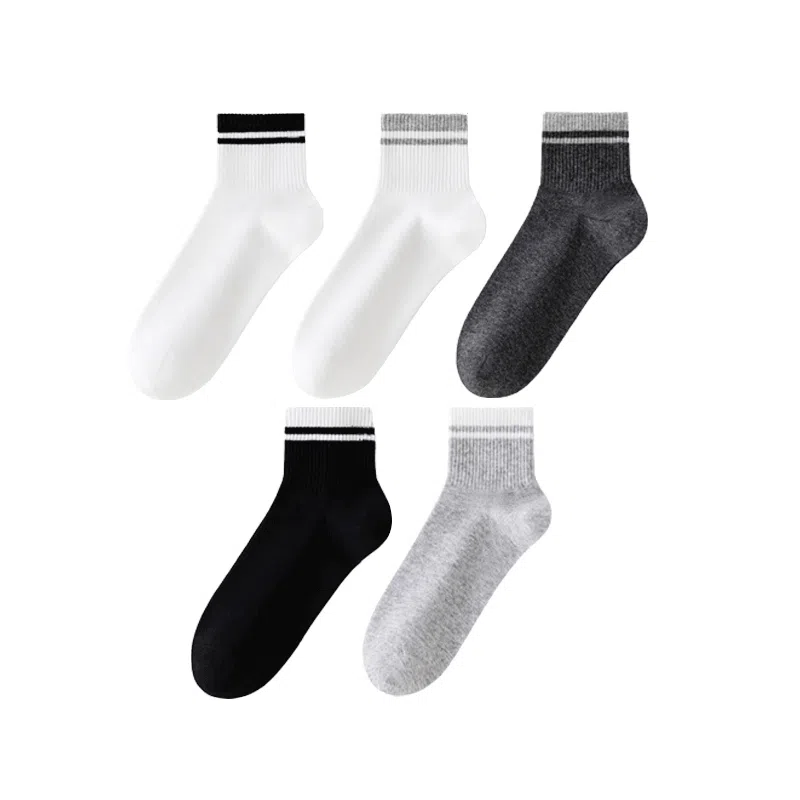 莫代尔 抗菌透气舒适简约条纹运动休闲百搭中筒袜 男款