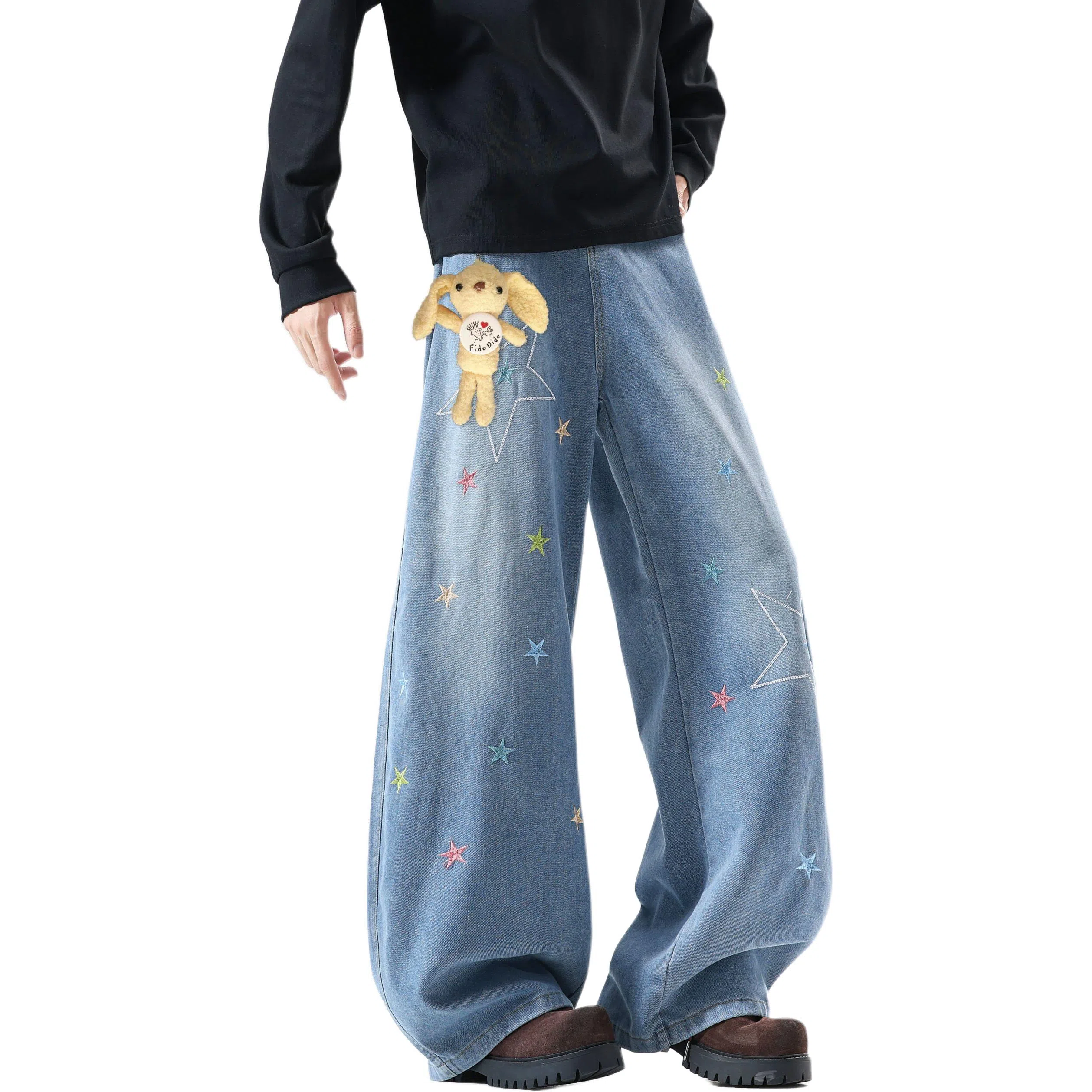 FIDO DIDO Bear Logo Wide Leg Jeans
