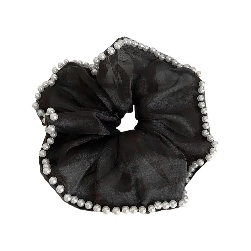 蒙妮 法式赫本珍珠钉珠大肠圈 网纱 发圈 女款