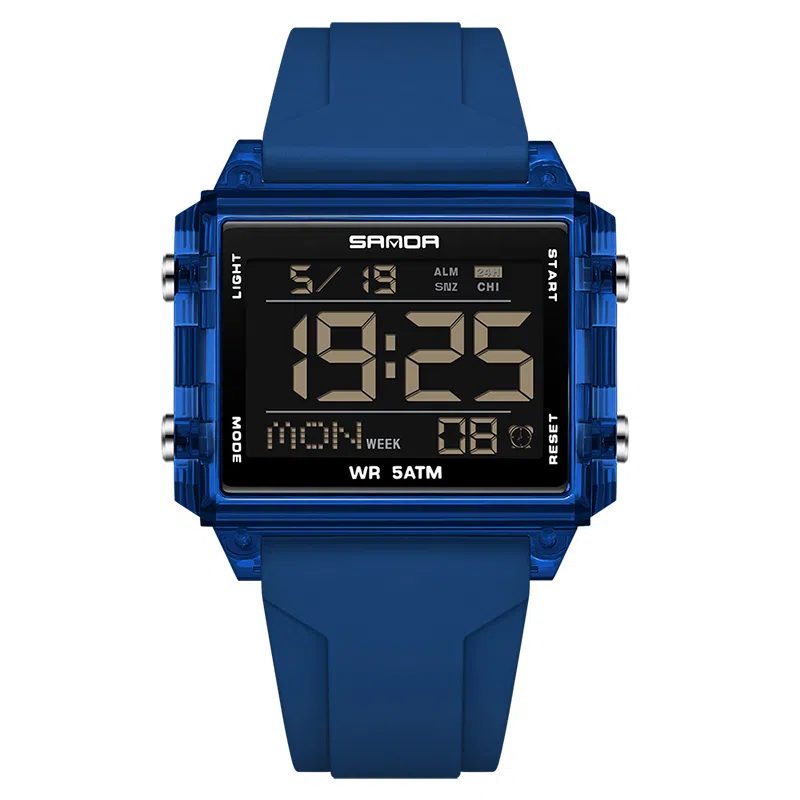 三达 时尚男士潮流方块腕表 电子机芯 硅胶表带 国表 男表 黑色表盘 防水夜光