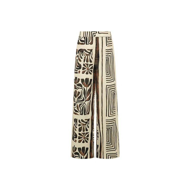 美洋 棉麻混纺印花直筒休闲裤 女款