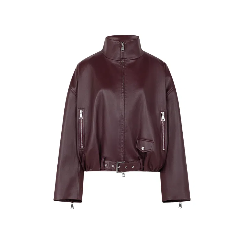 美洋 微醺立领宽松皮衣 女款