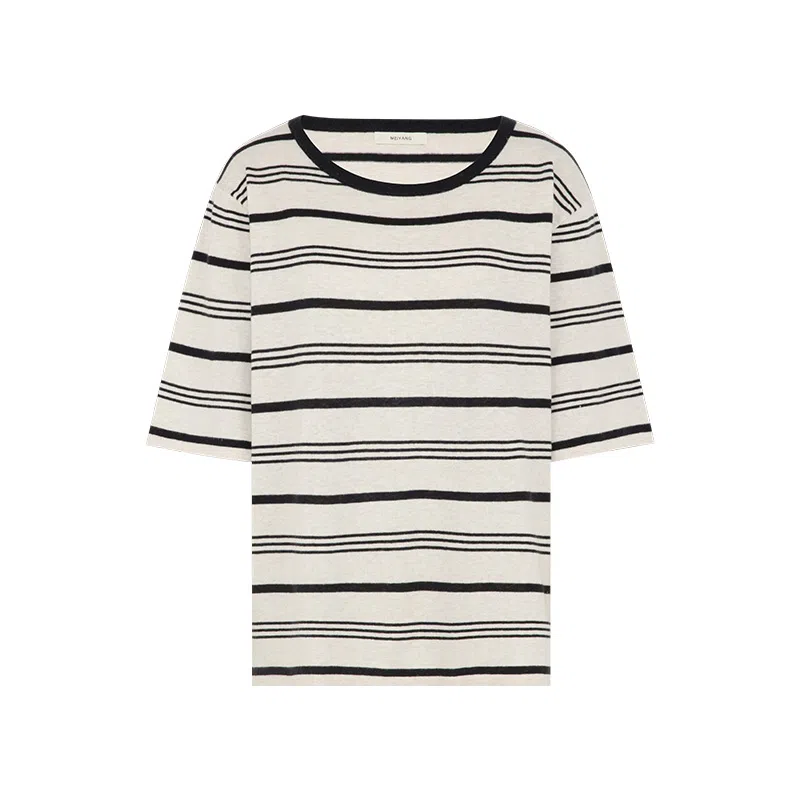 美洋 亚麻棉条纹圆领针织衫 女款