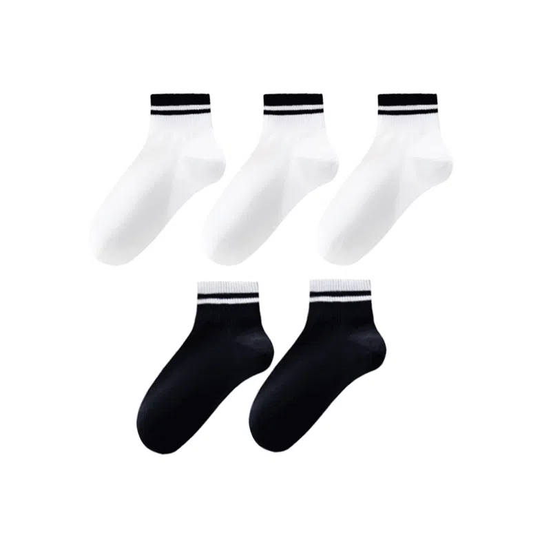 莫代尔 抗菌透气舒适简约条纹运动休闲百搭中筒袜 男款