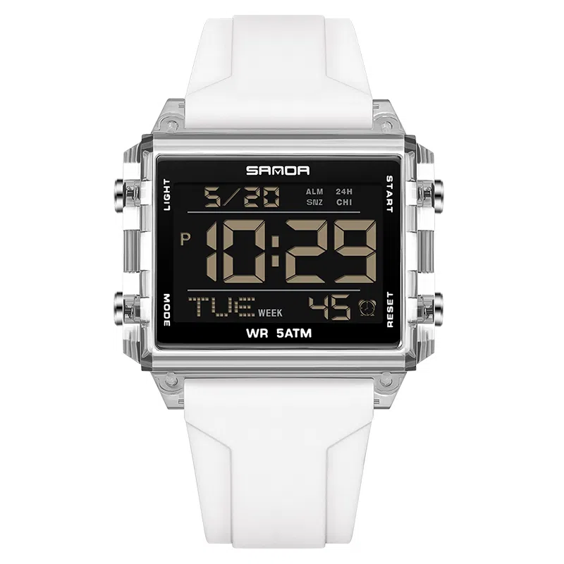 三达 时尚男士潮流方块腕表 电子机芯 硅胶表带 国表 男表 黑色表盘 防水夜光