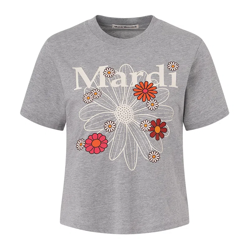MARDI MERCREDI SS25 SLIM TSHIRT FLOWERMARDI BLOSSOM_GREY IVORY T