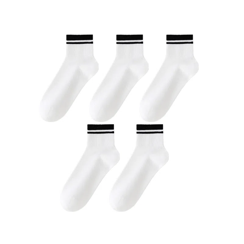 莫代尔 抗菌透气舒适简约条纹运动休闲百搭中筒袜 男款