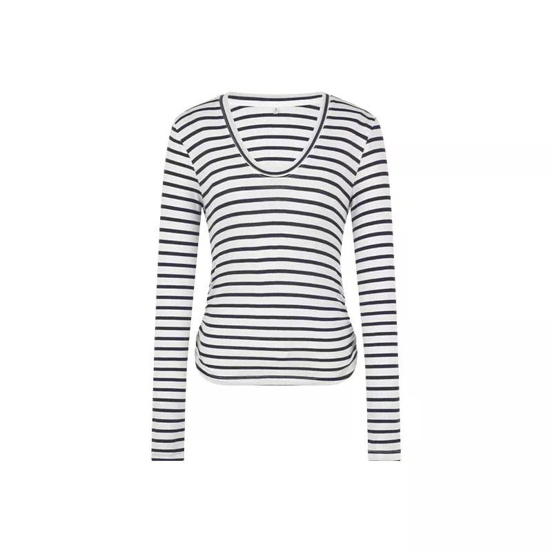 美洋 知青条纹天丝羊毛撞色截短上衣 女款