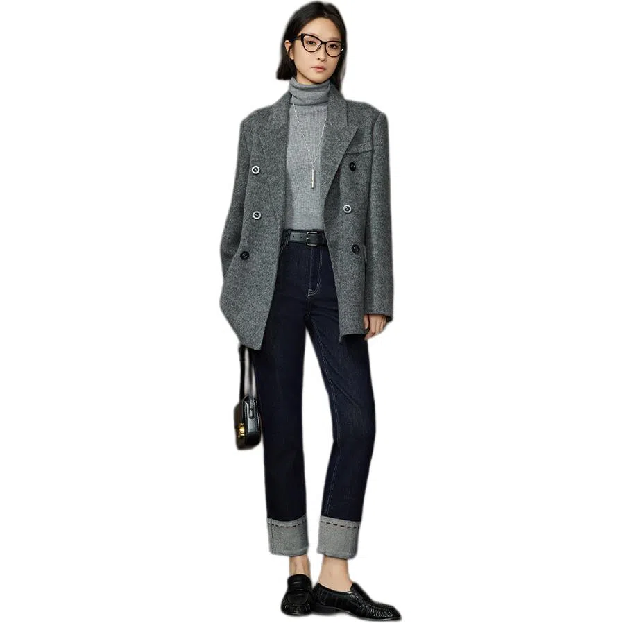 美洋 加绒保暖卷边直筒牛仔裤 女款