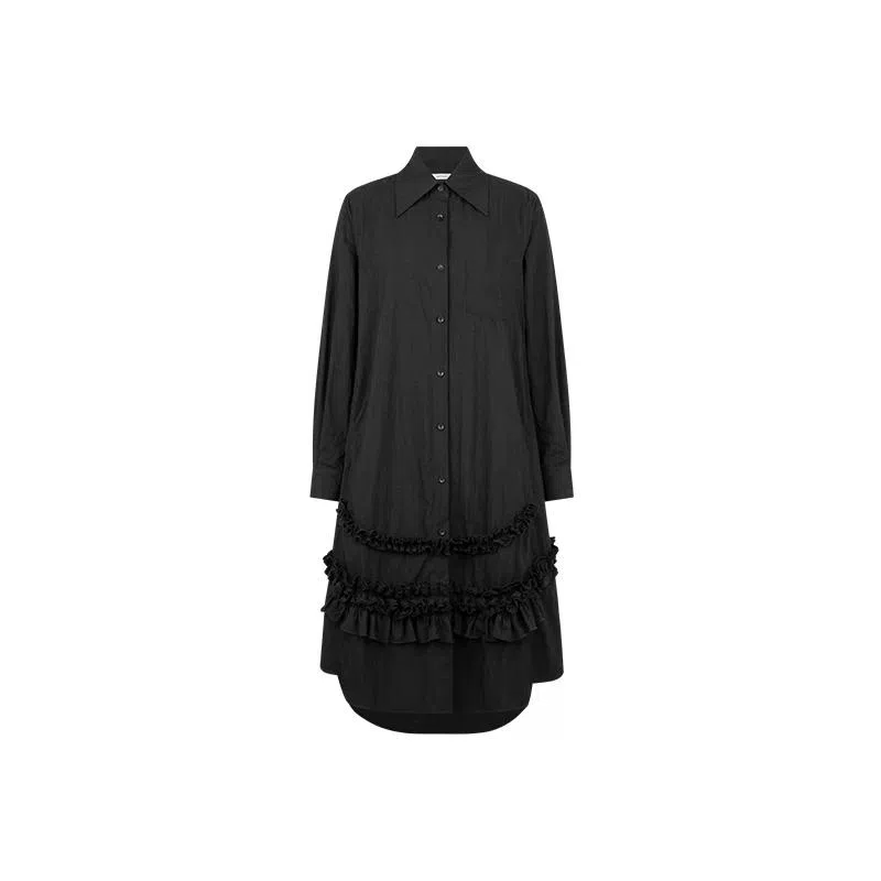 美洋 冰丝微皱翻领长袖连衣裙 女款