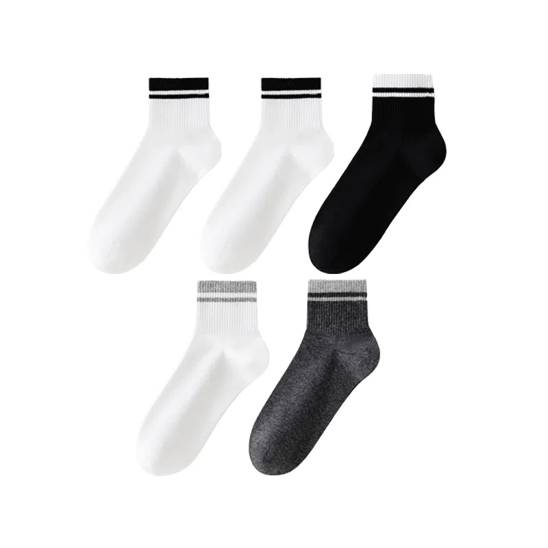 莫代尔 抗菌透气舒适简约条纹运动休闲百搭中筒袜 男款