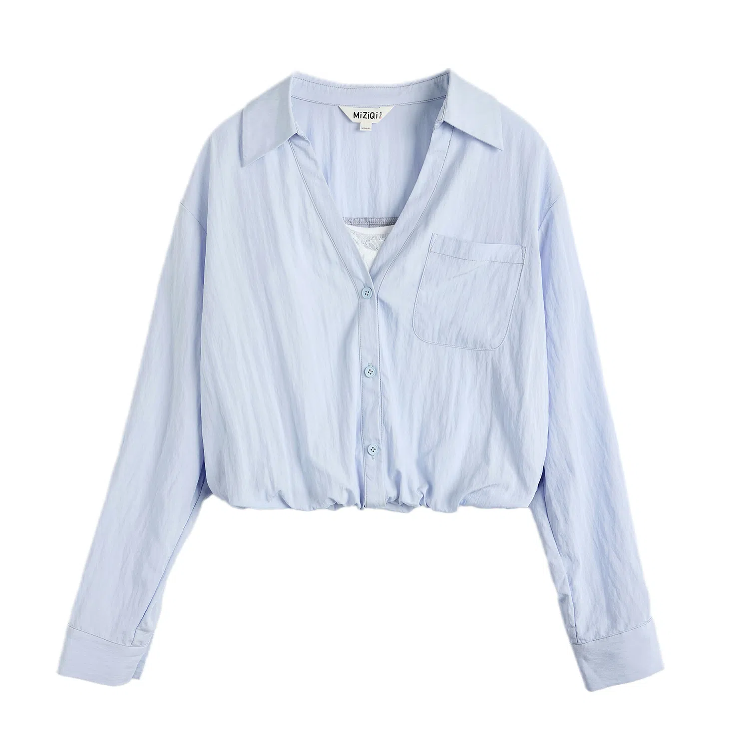 米子旗 蓝色蕾丝花边长袖衬衫 女款