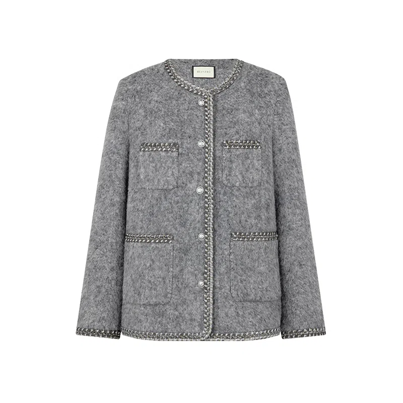 美洋 绵羊毛混纺粗花呢圆领夹克 女款