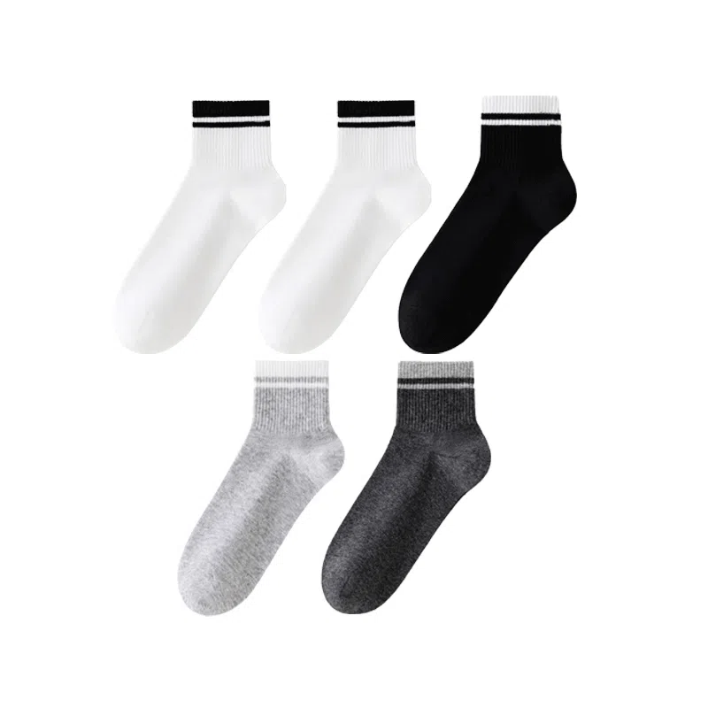 莫代尔 抗菌透气舒适简约条纹运动休闲百搭中筒袜 男款