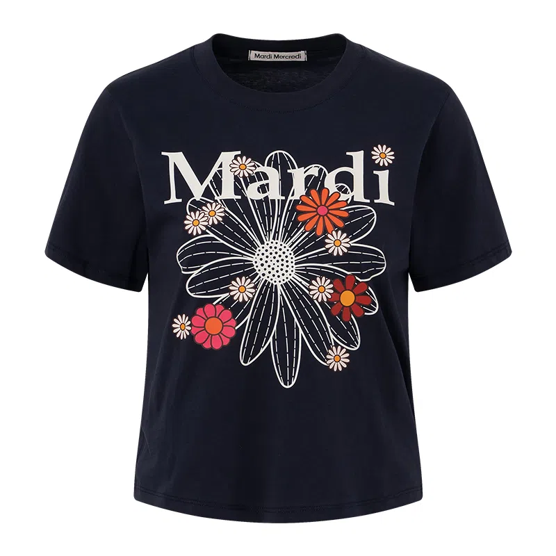 MARDI MERCREDI SS25 SLIM TSHIRT FLOWERMARDI BLOSSOM_NAVY IVORY T
